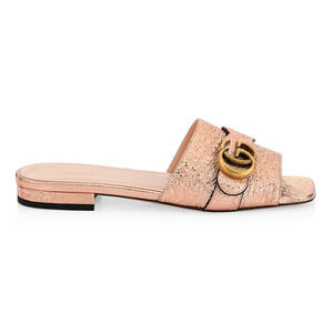Gucci Marmont Rose Gold GG Interlocking Metal Logo Mule Flat Slide Sandal 37.5